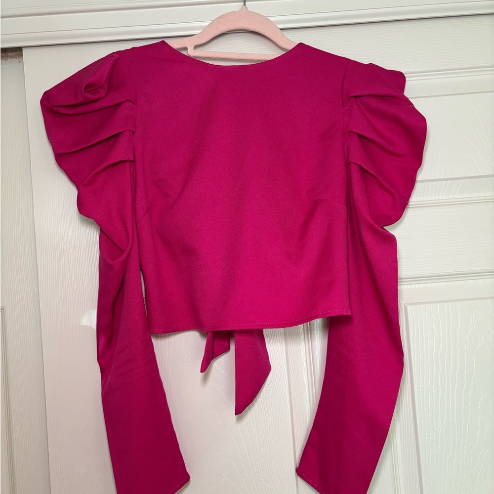 SHEIN Fuchsia Puff Sleeve Blouse
